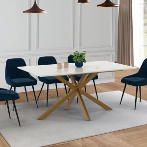 Mesa de comedor rectangular - mármol blanco - 160 cm
