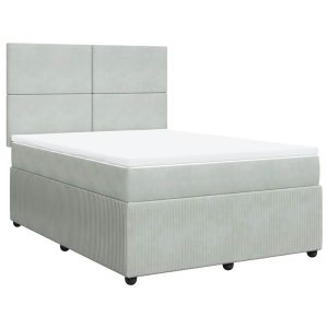vidaXL cama box spring con colchón terciopelo gris claro 160x200 cm