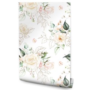 Papel Pintado Rosas Hojas Plantas Naturaleza Para El Salón 53cm x 10m
