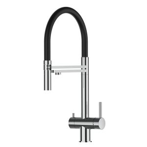 Grifo de cocina 3 vías acero inox ducha 2 chorros amovible, pulido / negro