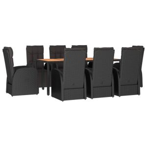 vidaXL juego comedor jardín 9 pzas madera acacia ratán sintético negro