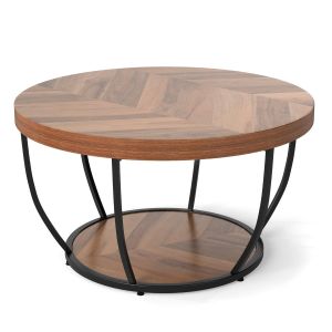 Mesa de centro redonda 80x80x45 cm con 2 estantes