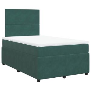 vidaXL cama box spring con colchón terciopelo verde oscuro 120x190 cm