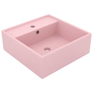 vidaXL lavabo lujoso cuadrado rebosadero cerámica rosa mate 41x41 cm