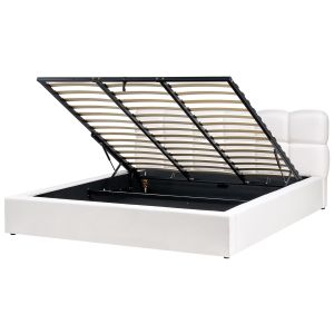 Cama con almacenaje baston tela blanco crema 180 x 200 cm