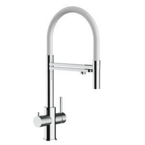 Grifo de cocina 5 vías acero inox ducha 2 chorros amovible, pulido / blanco