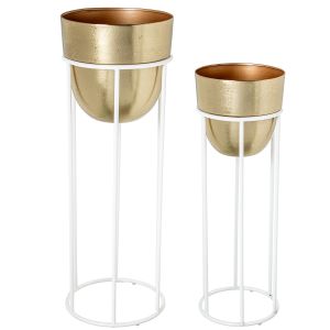 Set 2 maceteros metal dorado patas blancas
