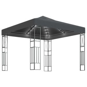 vidaXL cenador con tira de luces LED 3x3 m tela gris antracita