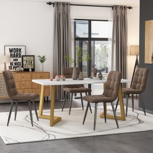Conjunto de mesa y sillas mdf mármol marrón blanco 5 piezas
