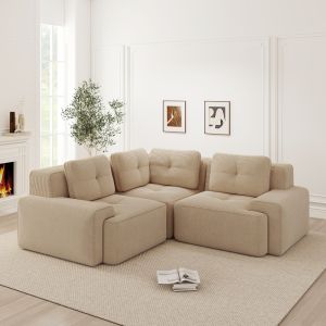 Sofá modular en l de pana beige con asiento profundo