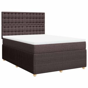 vidaXL cama box spring con colchón tela marrón oscuro 140x190 cm