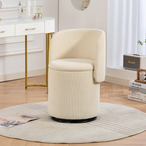 Sillón tocador pana beige giratorio 360 almacenaje taburete