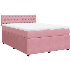 vidaXL cama box spring con colchón terciopelo rosa 160x200 cm