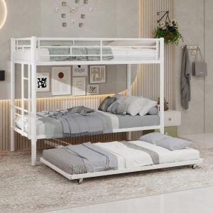 Litera de metal 90x190cm, estructura estable y segura, blanco