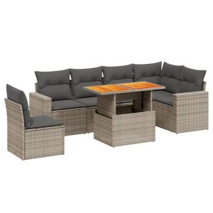 vidaXL set de sofás de jardín 7 piezas con cojines ratán pe gris