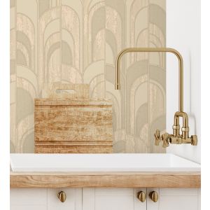 Papel pintado gaulan  de arcos art déco crema con textura en 10.6m²