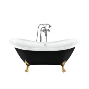 Bañera con patas darlington negra  175 cm patas león doradas