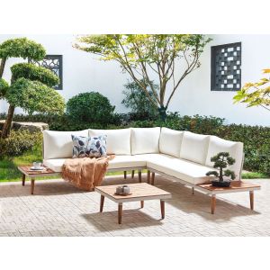 Conjunto esquinero de jardín 5 plazas corato madera de acacia blanco crema