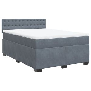 vidaXL cama box spring con colchón terciopelo gris oscuro 140x190 cm