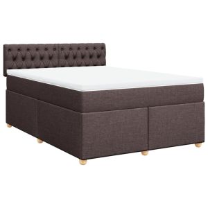 vidaXL cama box spring con colchón tela marrón oscuro 160x200 cm