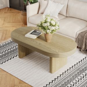 Mesa de centro ovalada para salón mdf natural 41,5x120x60cm