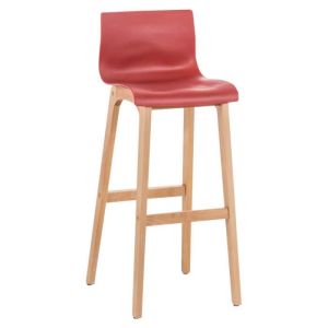 Taburete de bar moderno rojo con patas de madera - 101 cm