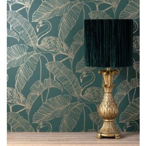 Papel pintado gaulan lavable hojas tropicales y flamencos estilo 5.23m²