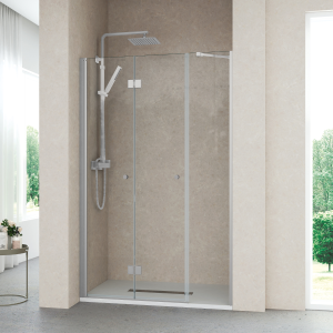 Mampara ducha frontal puerta plegable 1 fijo 125cm transparente cromo