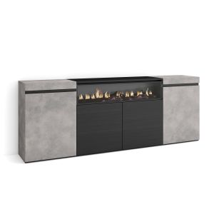 Aparador para salón, 200x35x75cm, cemento, chimenea eléctrica rf2306