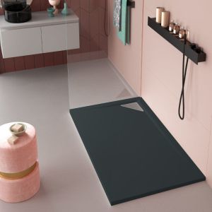 Plato de ducha resina trinity antracita  70x90 cm rejilla inox a la derecha
