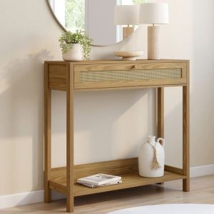 Consola natural con rejilla 1 cajón madera 90 cm