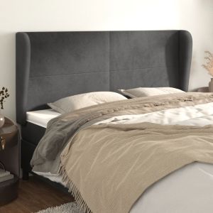 Cabecero con orejas de terciopelo gris oscuro 203x23x118/128 cm eso7515