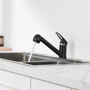 Grifo de cocina giratorio de 360°, mezclador de cocina negro con rociador e