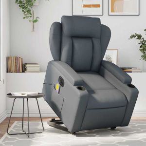 Sillón de masaje elevable eléctrico cuero sintético gris qweo3521
