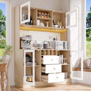 Armario alto para cocina salón con cajón y botellero blanco 186x140x40cm