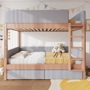 Litera 90x200cm con 2 cajones escalera recta gris