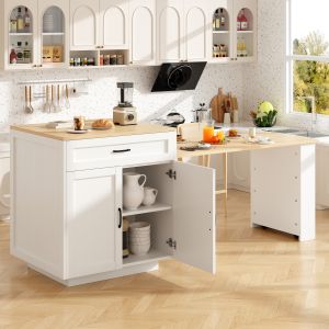 Isla de cocina extensible con almacenaje blanco 93,5x133-202x70cm