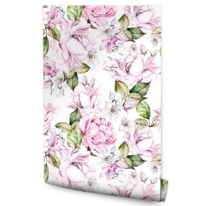 Papel Pintado Flores Hojas Estilo Acuarela Naturaleza No Tejido 53cm x 10m