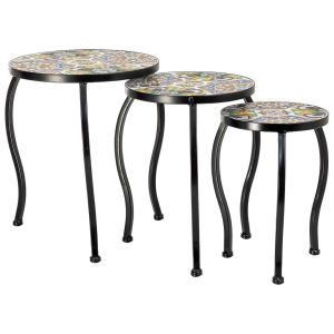 Soporte set 3 pzas de mosaico y forja verde 33x33x37h-28x28x33h-23x23x