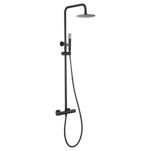 Columna de ducha extensible, termostatico rociador extraplano negro mate