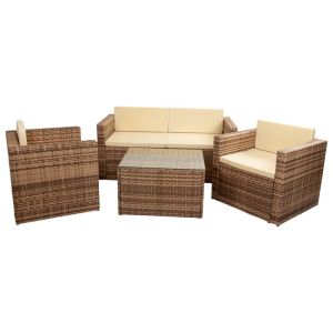 Set conjunto mesa, sofà y 2 sillones color marrón