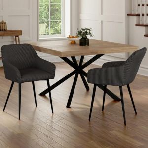 Sillas de mesa de terciopelo acanalado gris, lote de 2