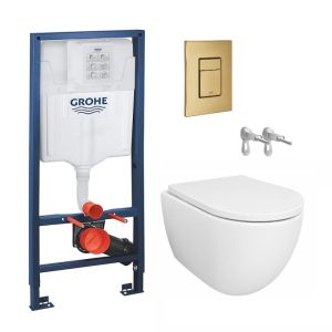 Pack grohe + pulsador oro cepillado + wc swiss 53 tornado ab
