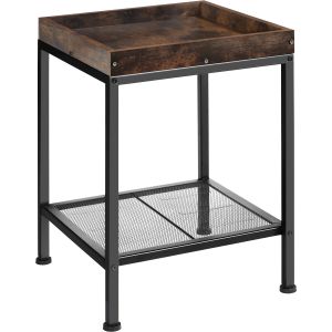 Mesa auxiliar 41,5x41x56cm, madera industrial oscura, rústica