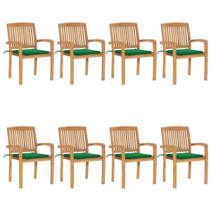 vidaXL sillas de jardín apilables 8 uds madera de teca con cojines