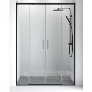 Mampara ducha frontal 2 puertas 2 fijos | transparente negro 145cm