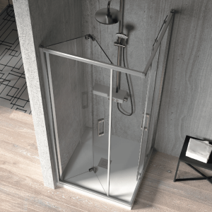 Mampara esquina puerta plegable 70  cm + puerta corredera 90 cm s300