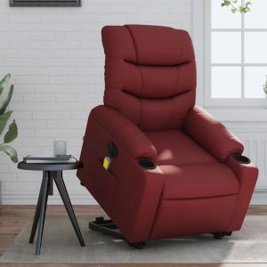 Sillón de masaje elevable eléctrico cuero artificial rojo tinto qweo3472