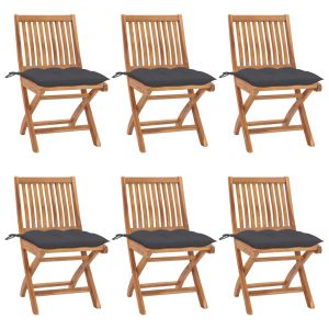 vidaXL sillas de jardín plegables 6 uds madera maciza teca con cojines