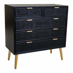 Cómoda de madera y rejilla lacado negra 80x39,5x81